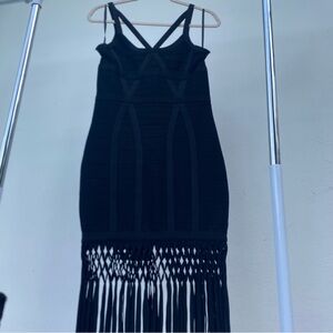 Y2K bebe Black Bandage Midi Fringe Dress Size Medium